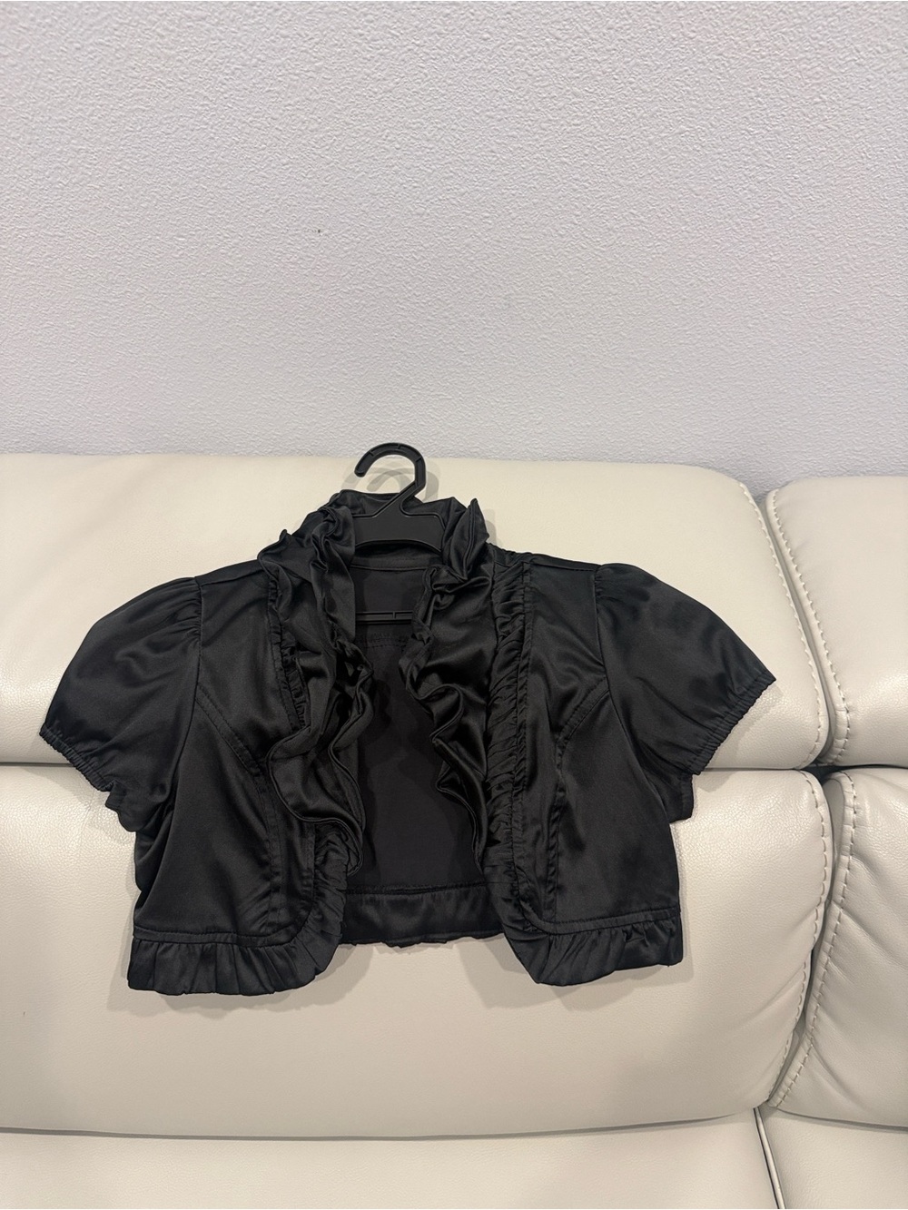 Black Satin Ruffle Bolero Shrug Jacket